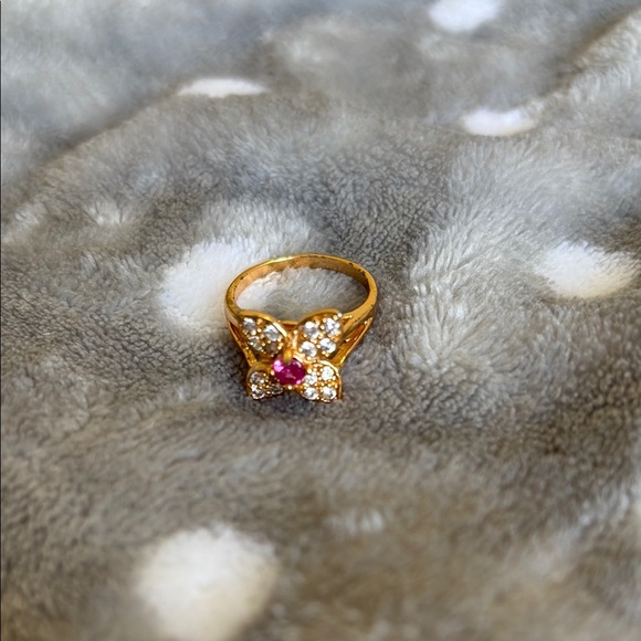 Gold and Red Multi-Stone Floral Ring - Picture 1 of 3